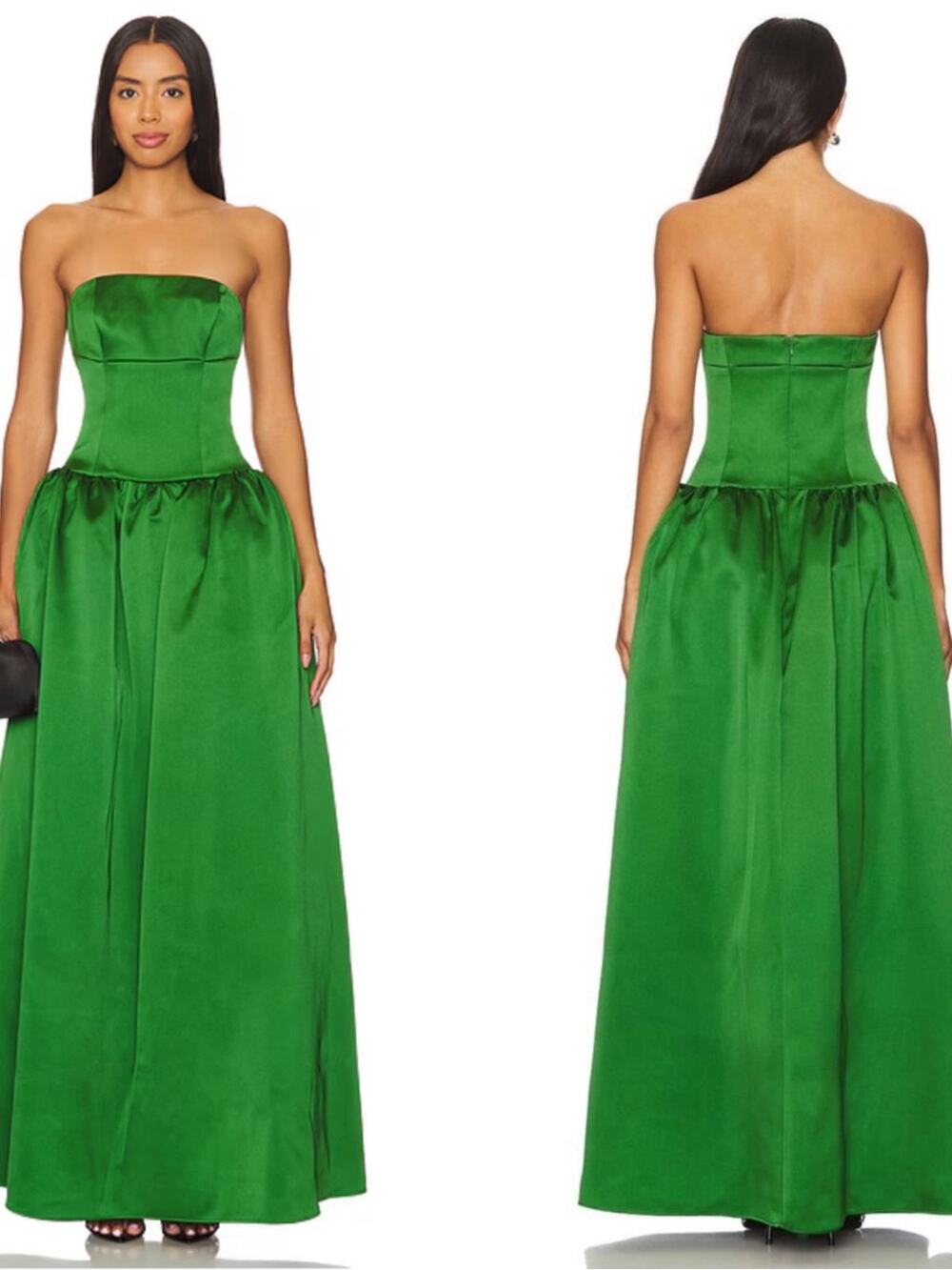 SELF-PORTRAIT Satin Structured Green Maxi Dress Size 8